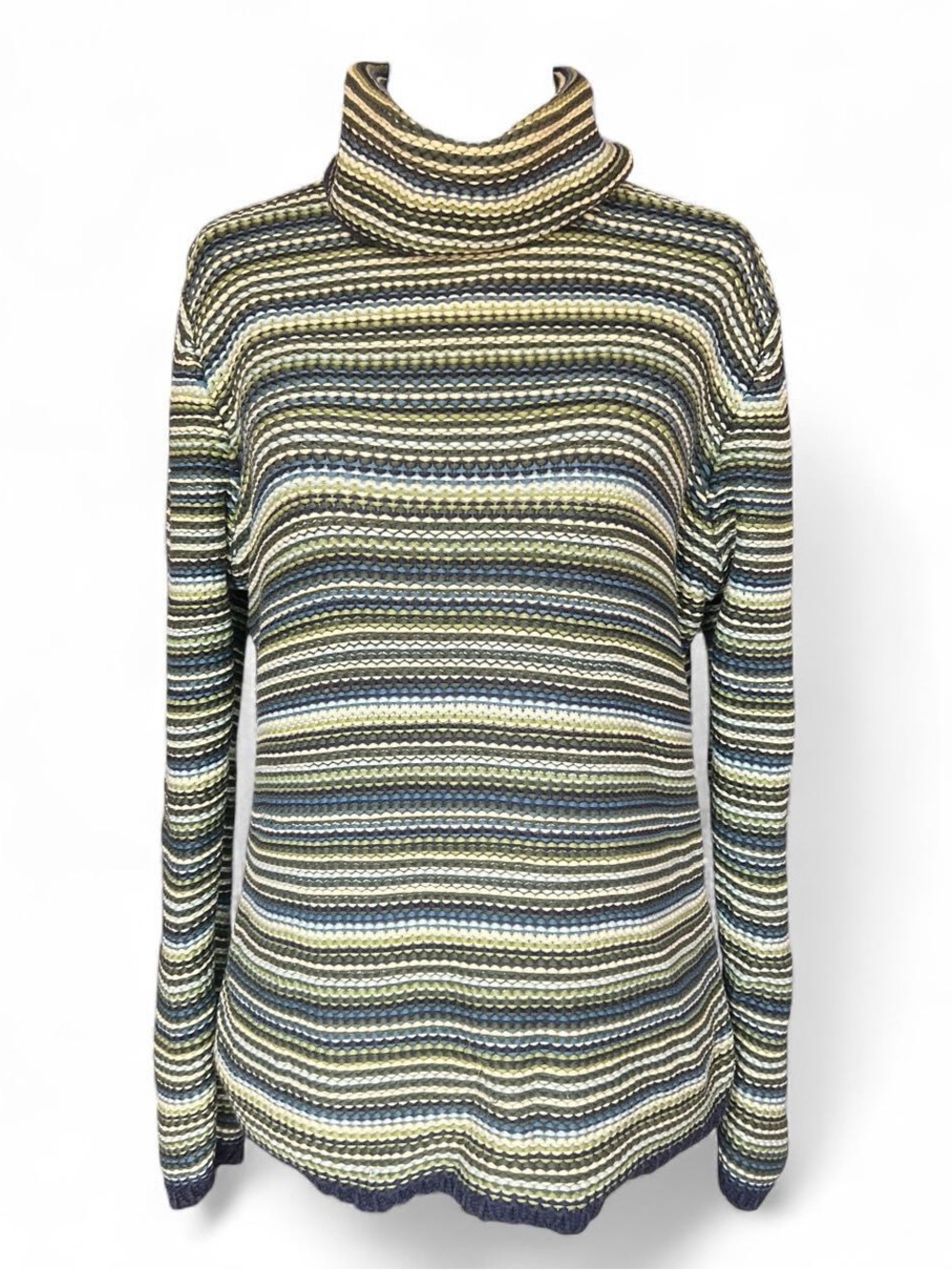 Talbots Striped Knit Turtleneck Sweater - Green & Blue